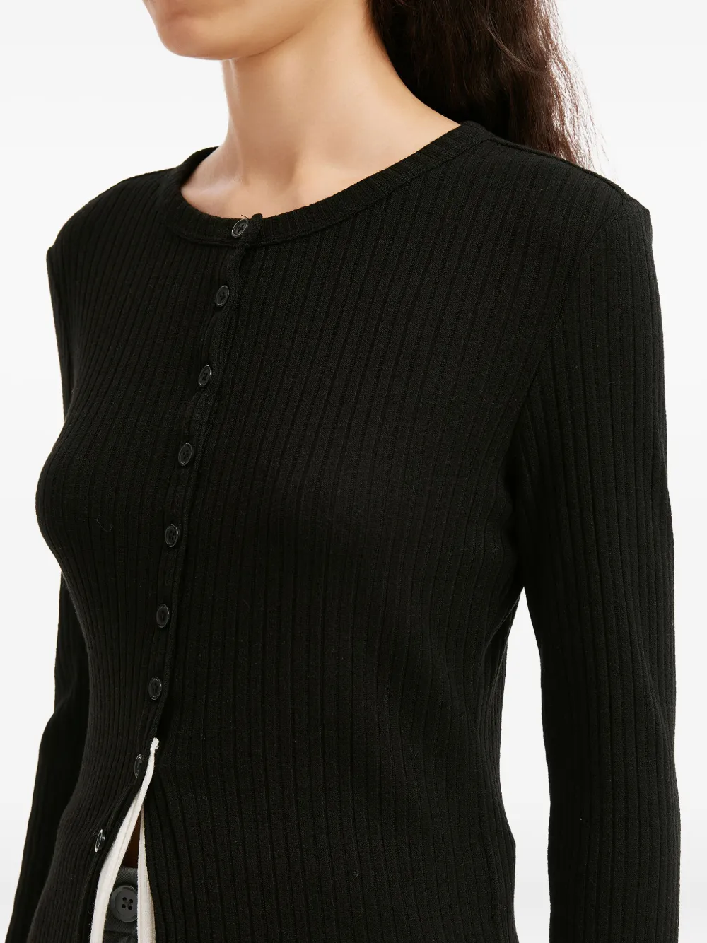 Mini Cream Button Ribbed Cardigan In Black