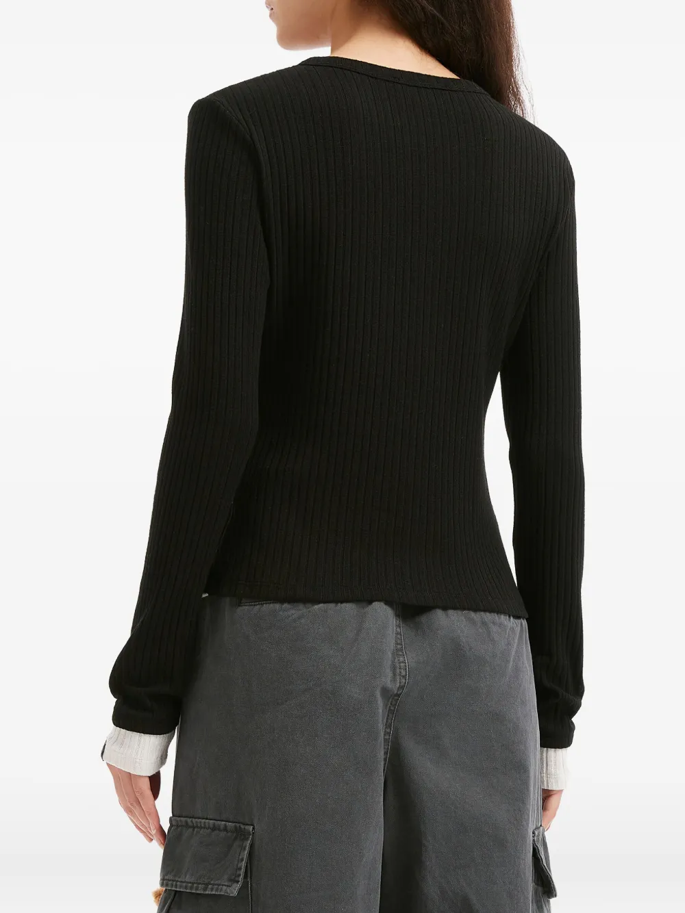 Mini Cream Button Ribbed Cardigan In Black