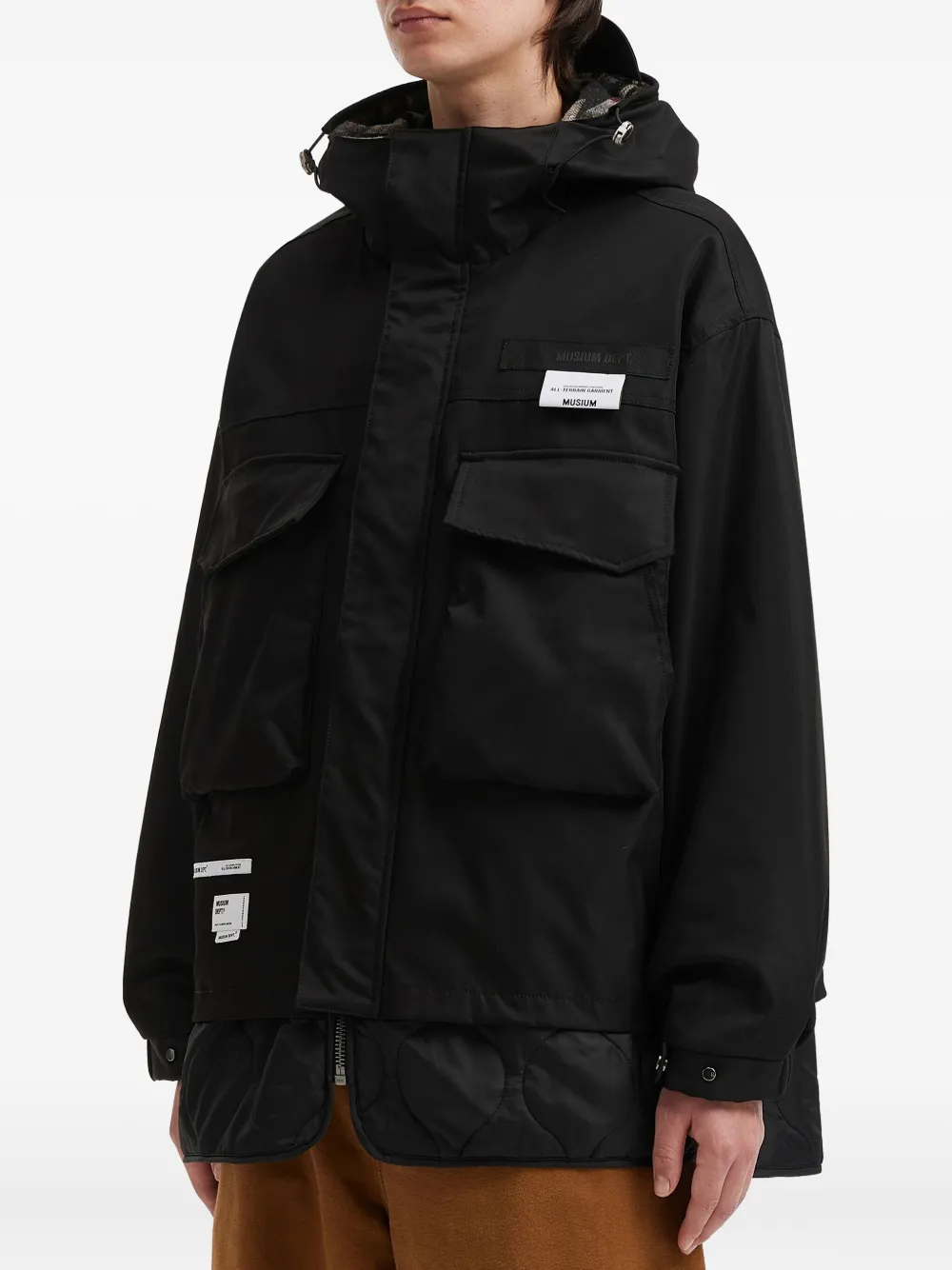 Musium Div. Logo-patch Parka Coat In Black