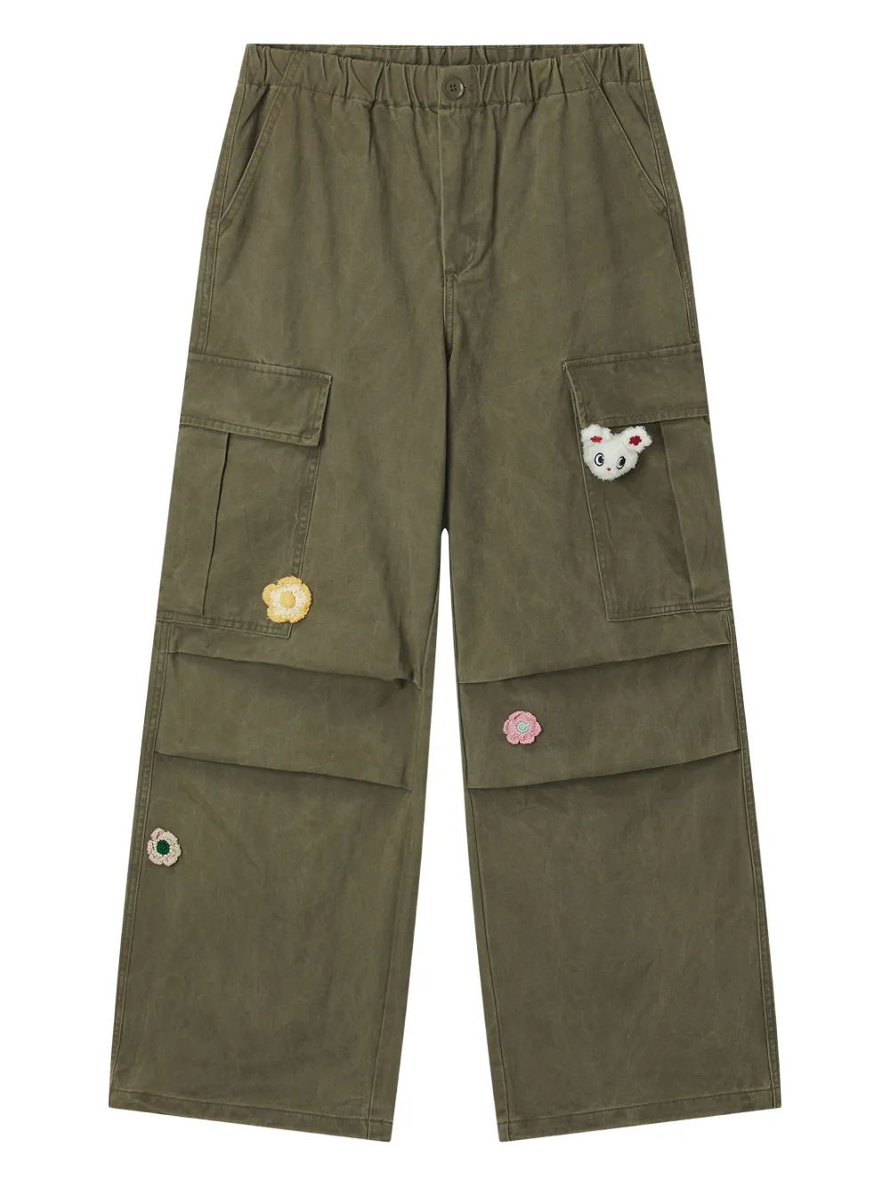 Mini Cream flower-appliqué cargo trousers | Green | Image 1
