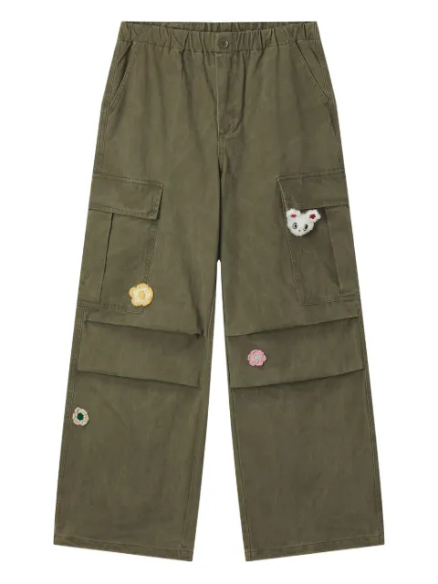 Mini Cream flower-appliqué cargo trousers