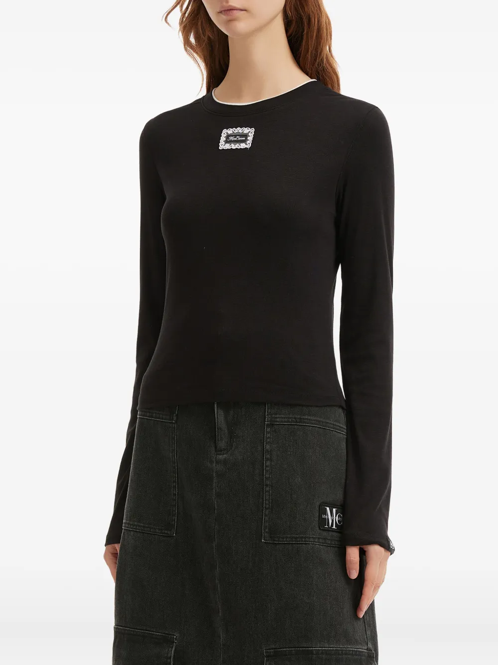  Mini Cream Long-sleeve Top - Black 