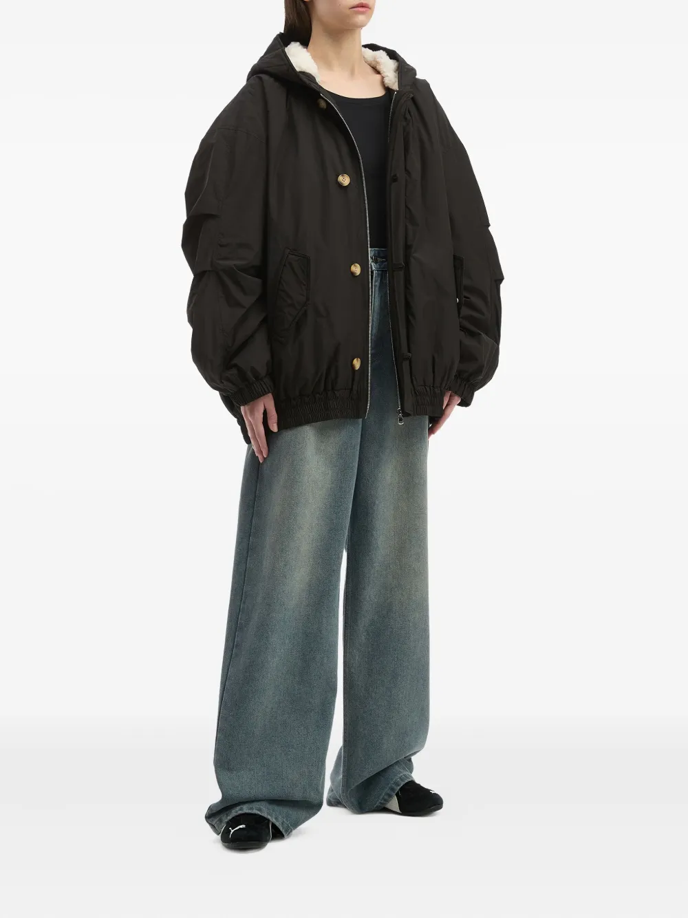 Tout A Coup Button-fastening Hooded Jacket In Black