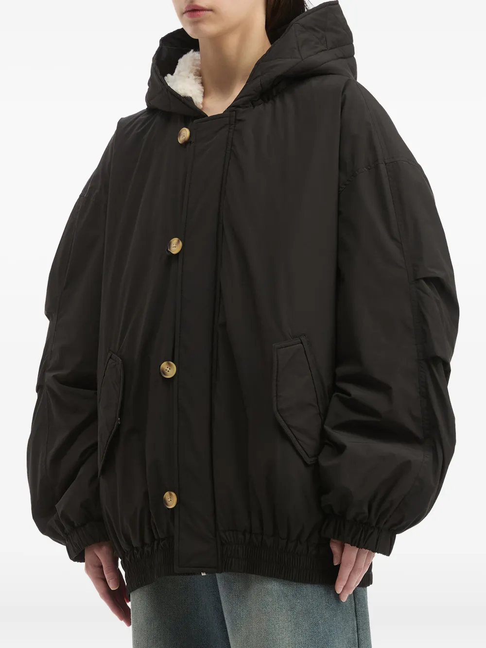 Tout A Coup Button-fastening Hooded Jacket In Black