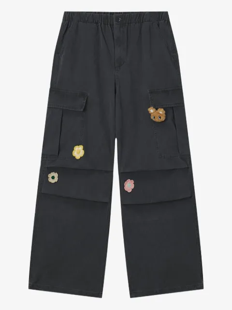 Mini Cream flower-appliqué cargo trousers