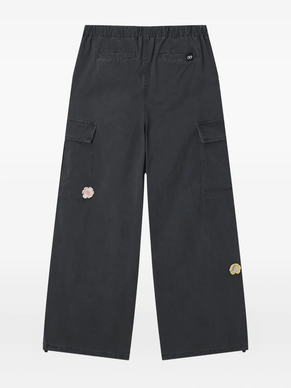 Mini Cream Flower-appliqué Cargo Trousers In Black