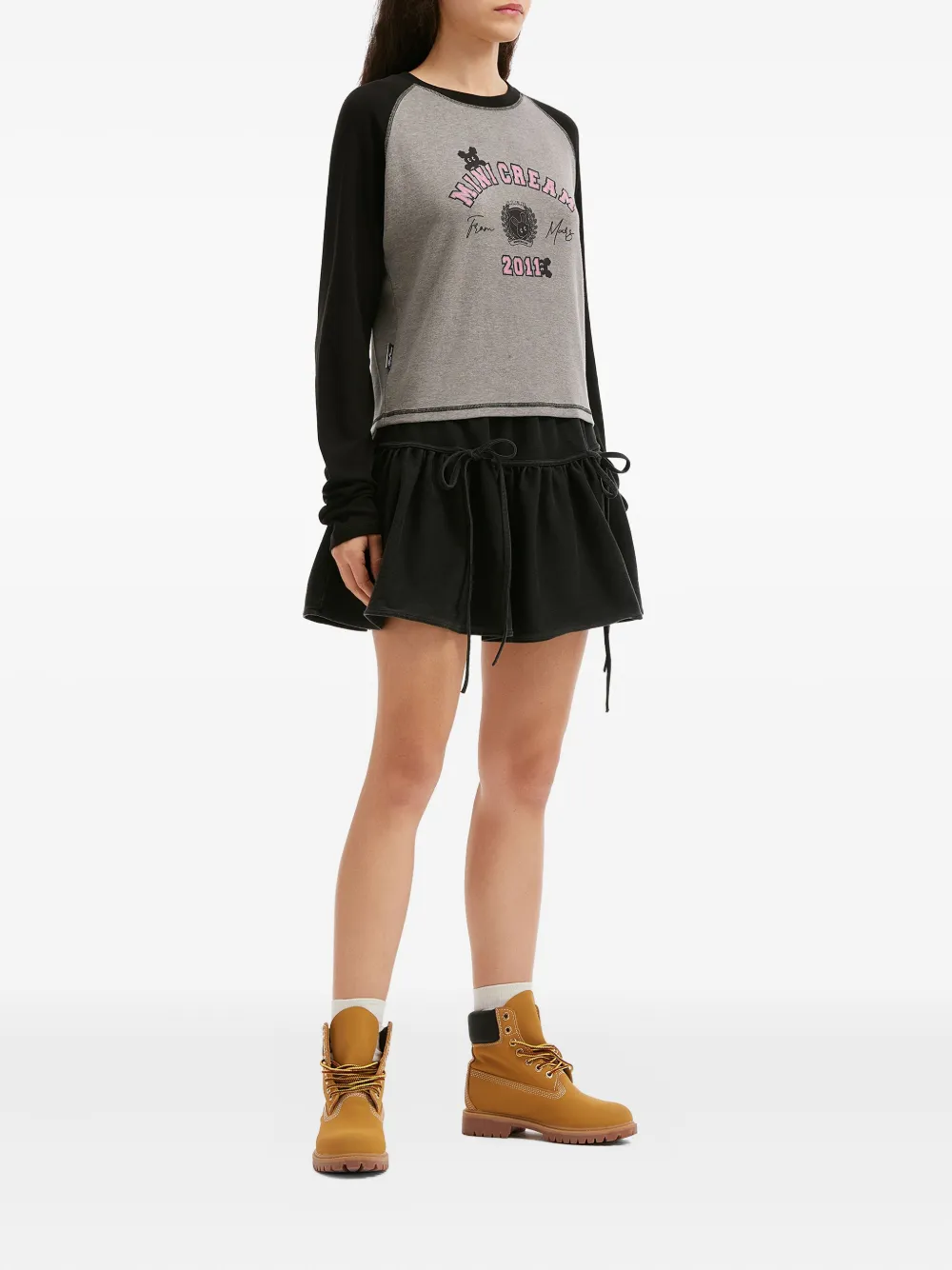 Mini Cream tiered tie mini skirt - Zwart