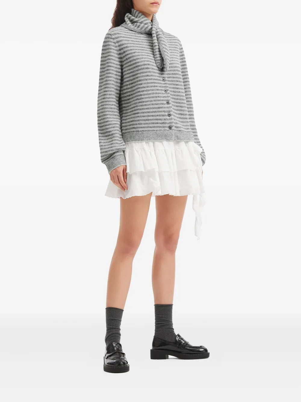 Tout A Coup Striped Button Cardigan In Gray