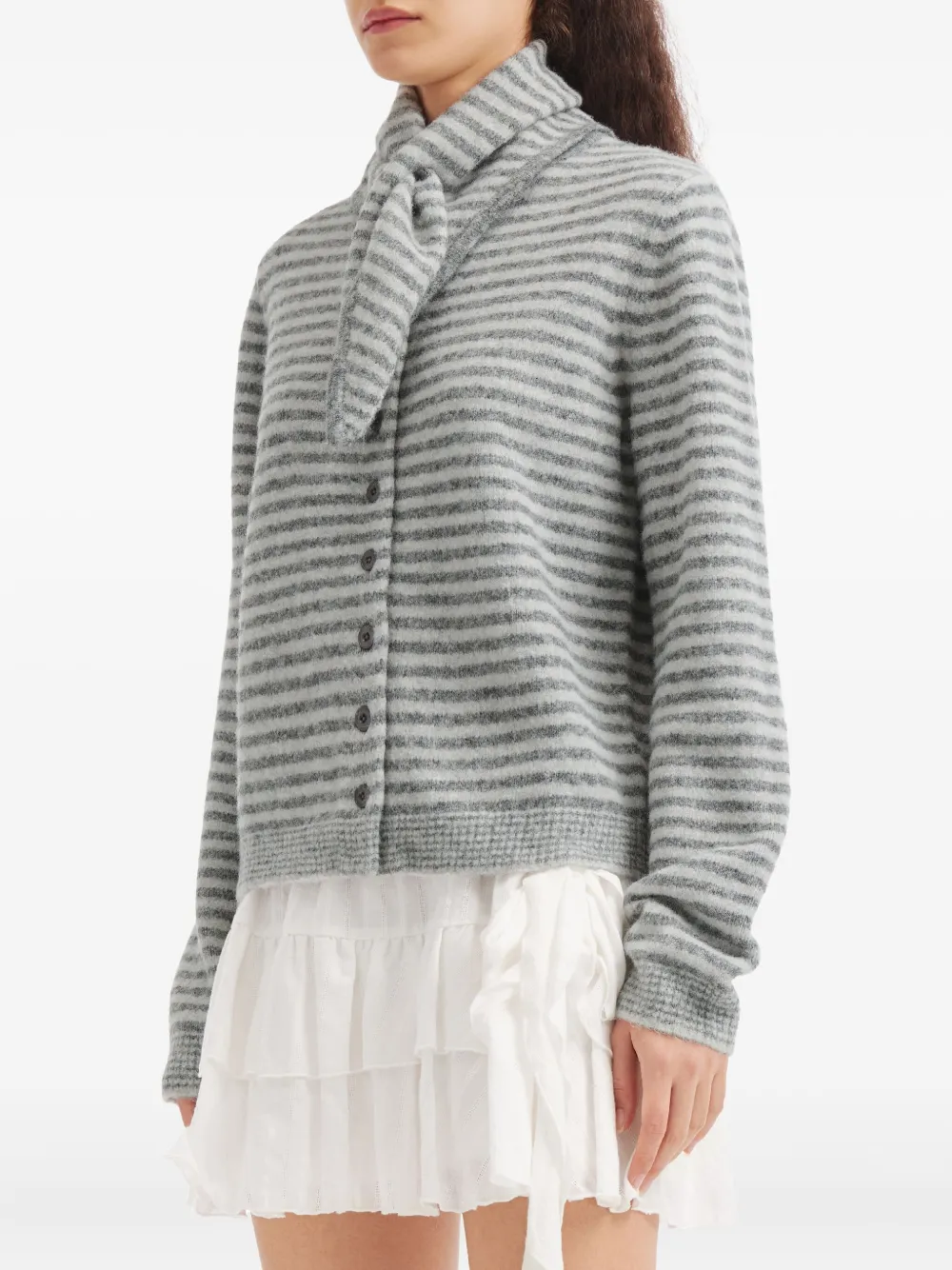 Tout A Coup Striped Button Cardigan In Gray