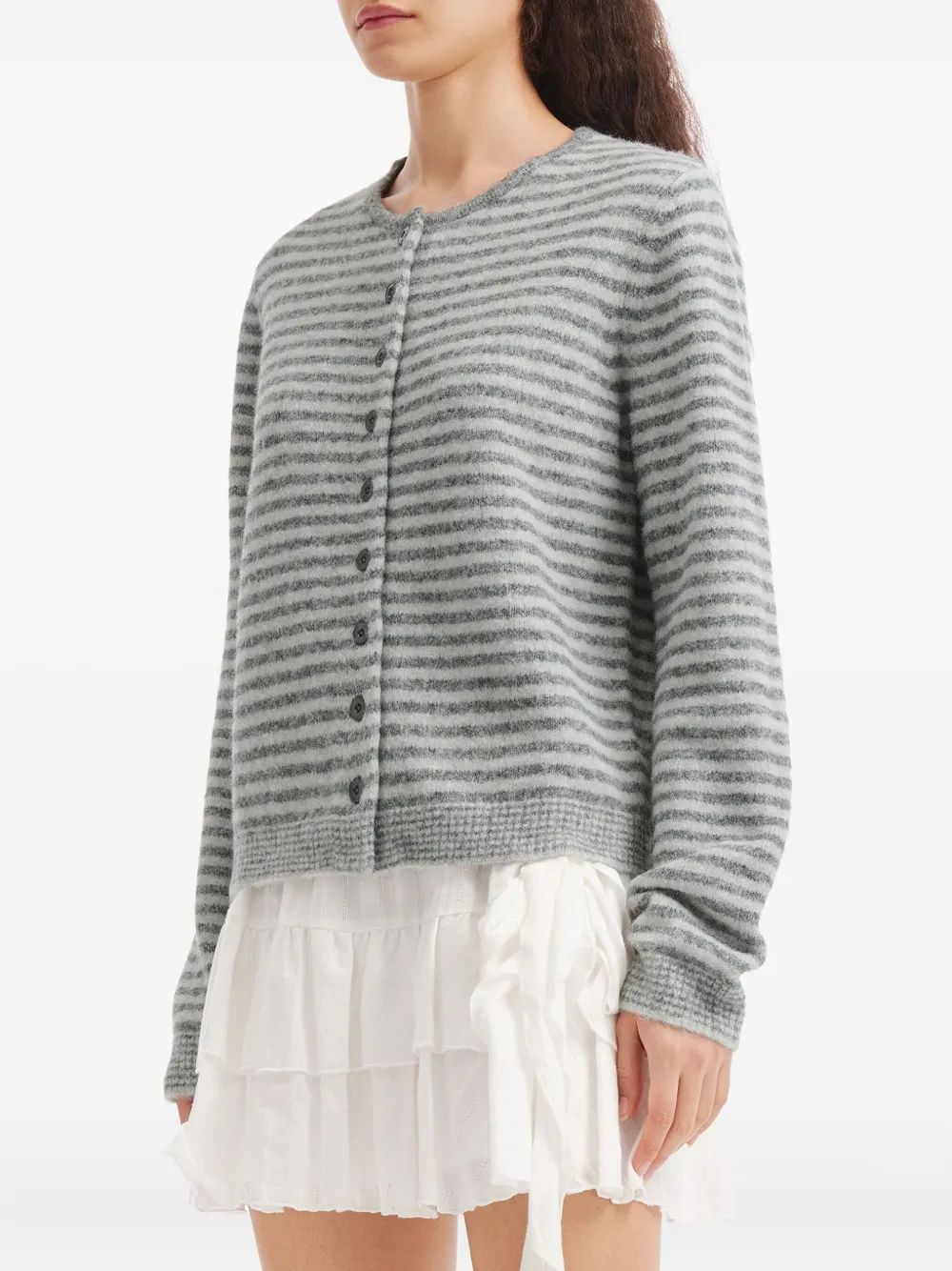 Tout A Coup Striped Button Cardigan In Gray