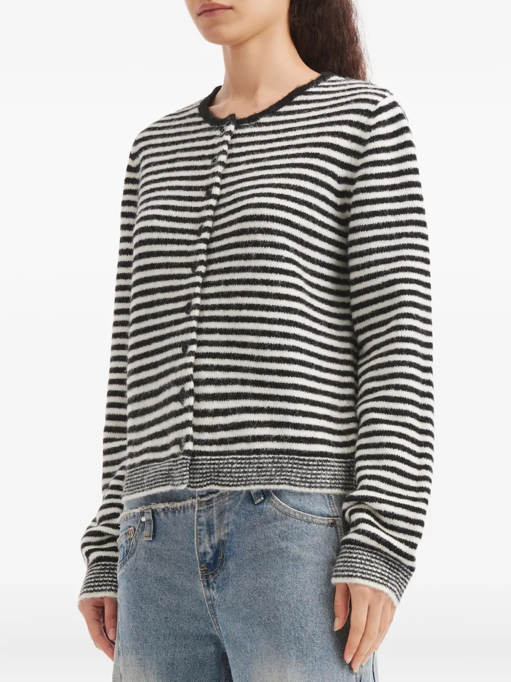 Tout A Coup Striped Buttoned Cardigan In Gray