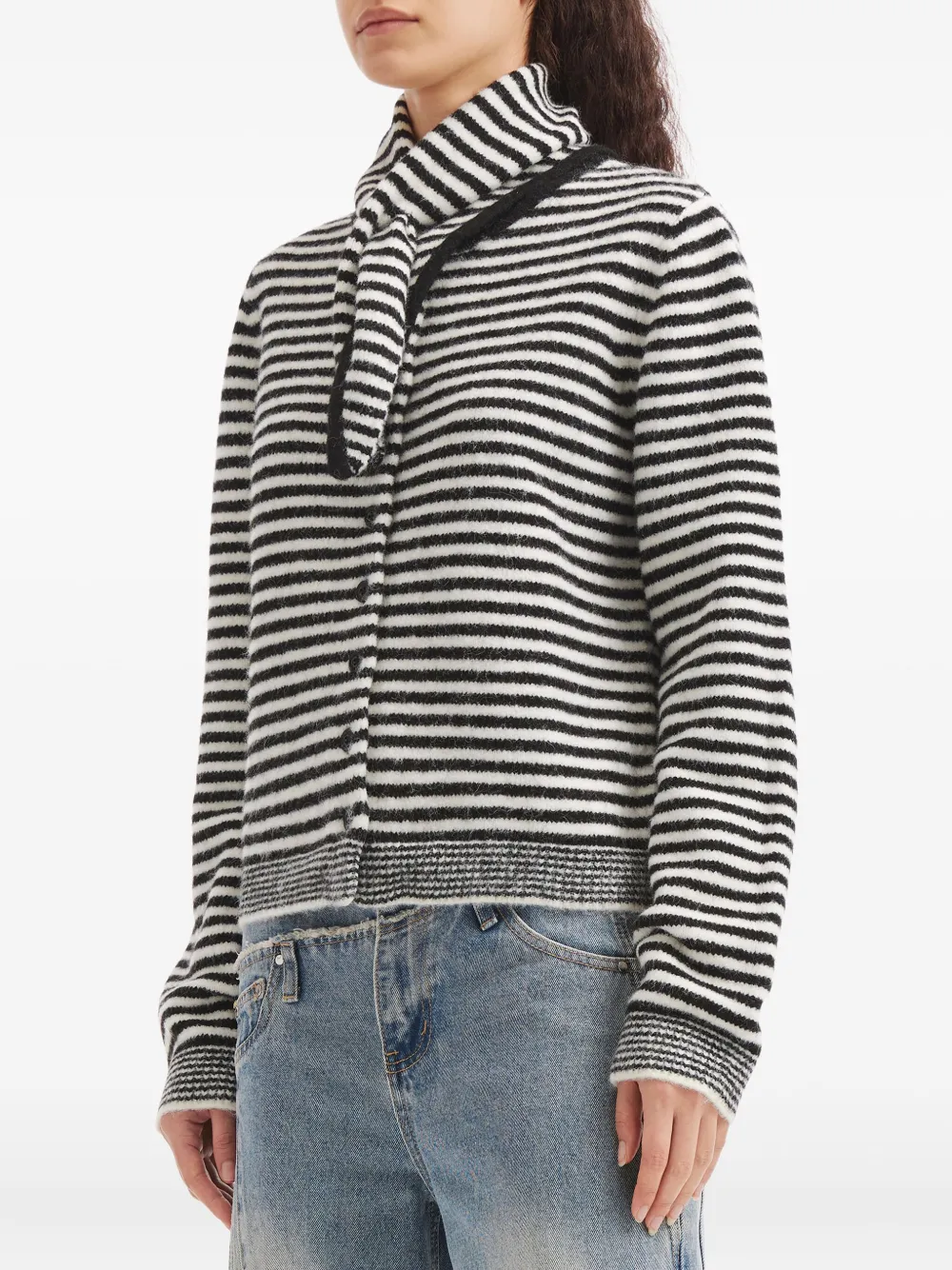 Tout A Coup Striped Buttoned Cardigan In Gray