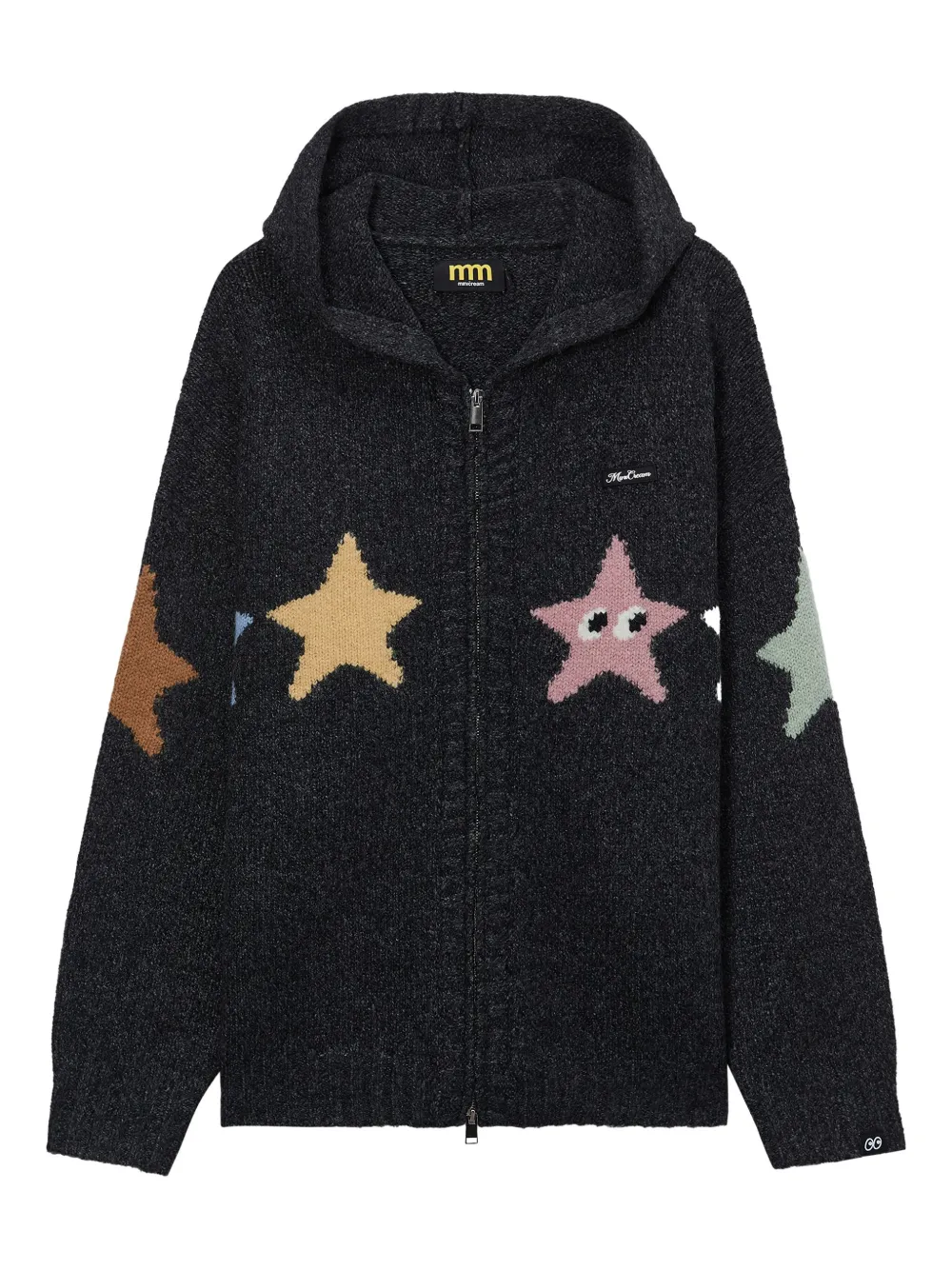 Mini Cream star hooded cardigan - Grigio