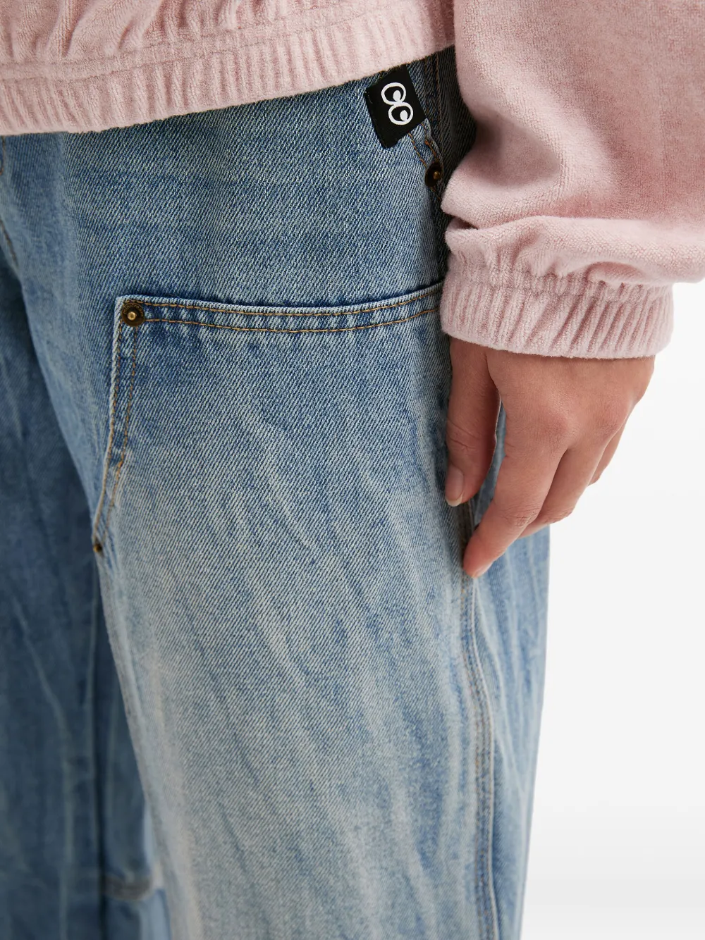Mini Cream Panelled Jeans In Blue