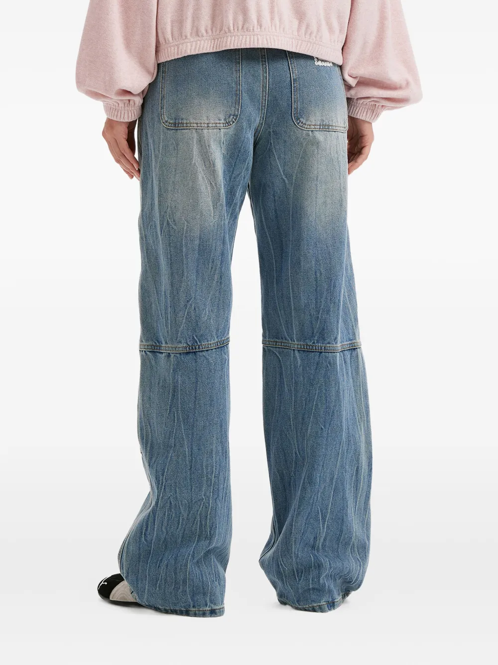 Mini Cream Panelled Jeans In Blue