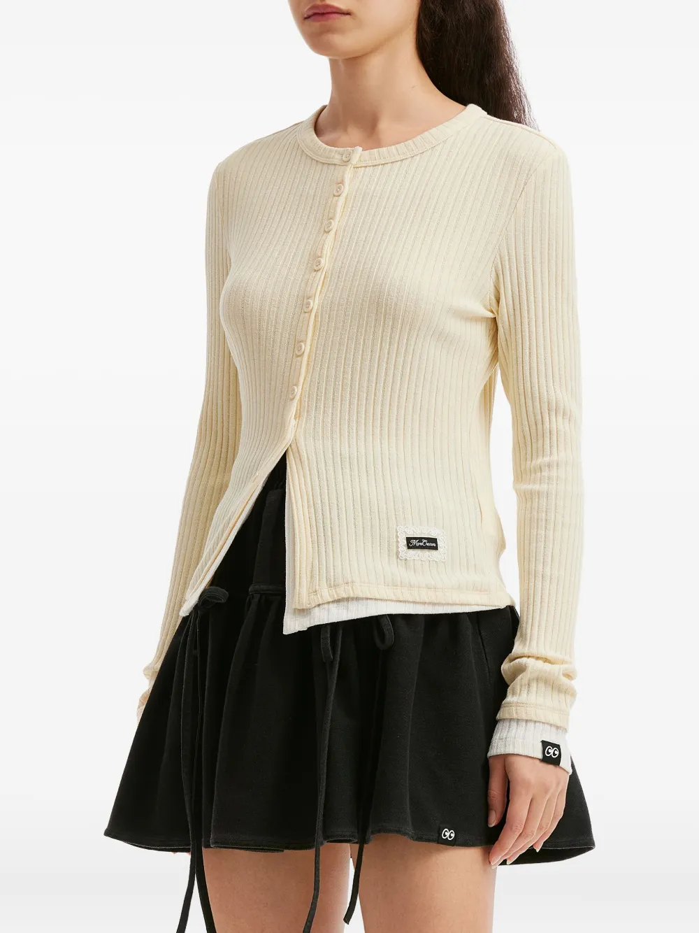 Mini Cream Buttoned Ribbed Cardigan In Neutral