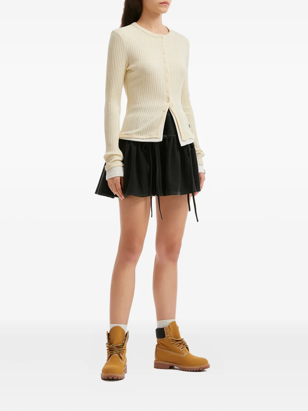 Mini Cream Buttoned Ribbed Cardigan In Neutral