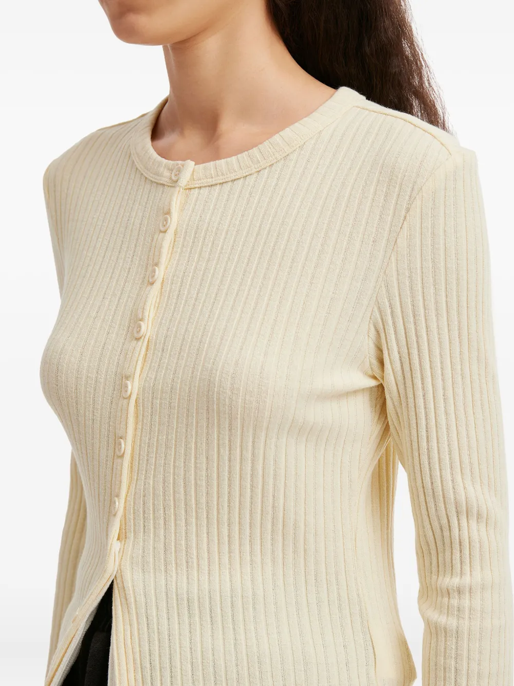 Mini Cream Buttoned Ribbed Cardigan In Neutral