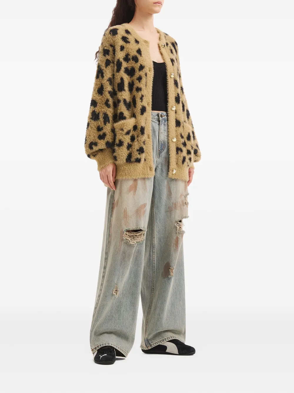 Tout A Coup Button-fastening Leopard-pattern Cardigan In Brown