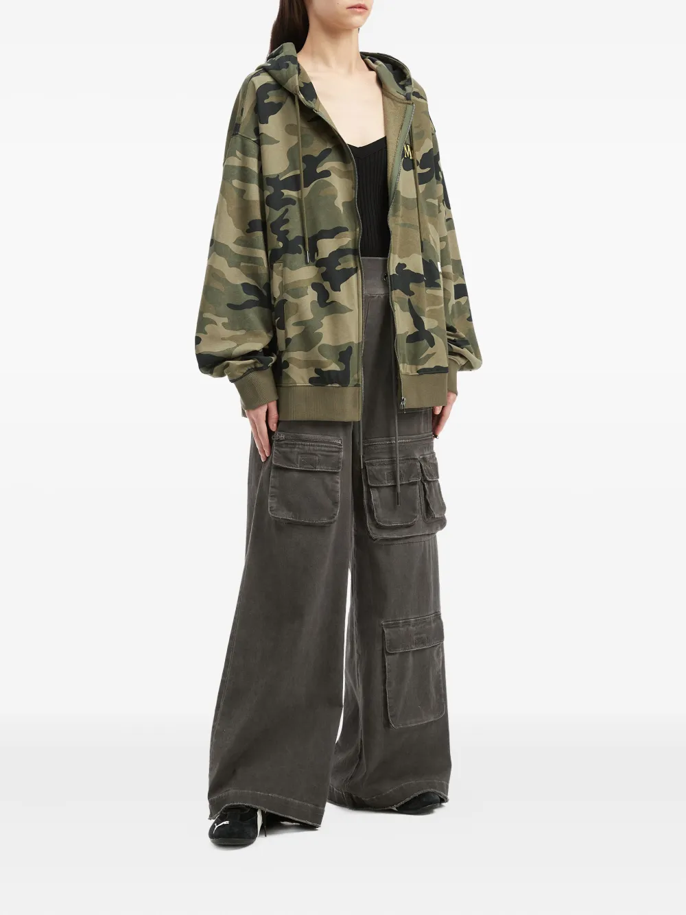 Mini Cream Camouflage Zip Sweatshirt In Multi