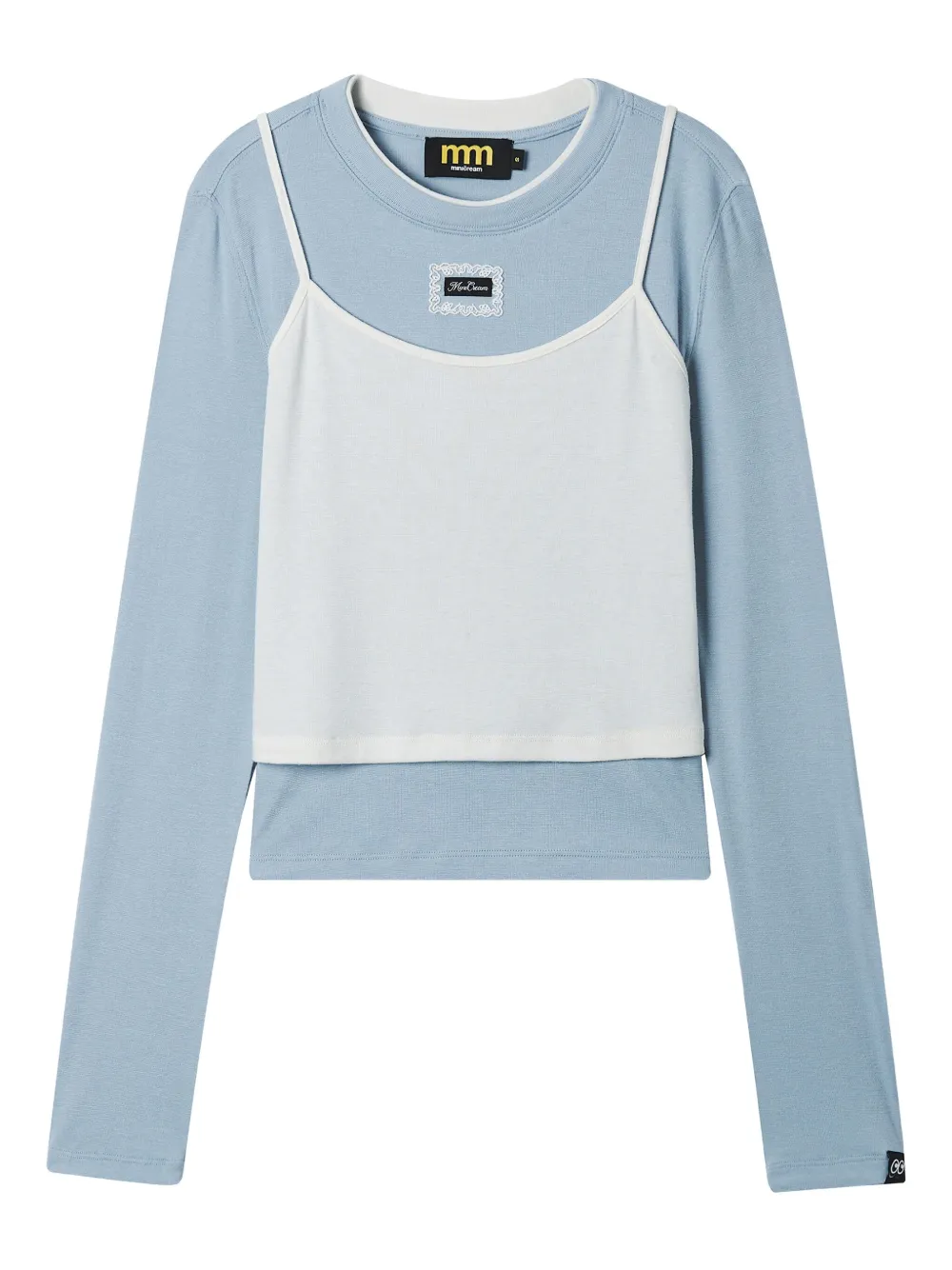 Mini Cream Lace-trim Long-sleeve T-shirt In Blue