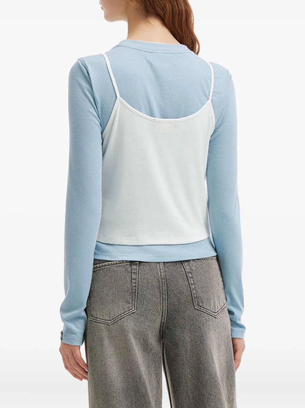 Mini Cream Lace-trim Long-sleeve T-shirt In Blue