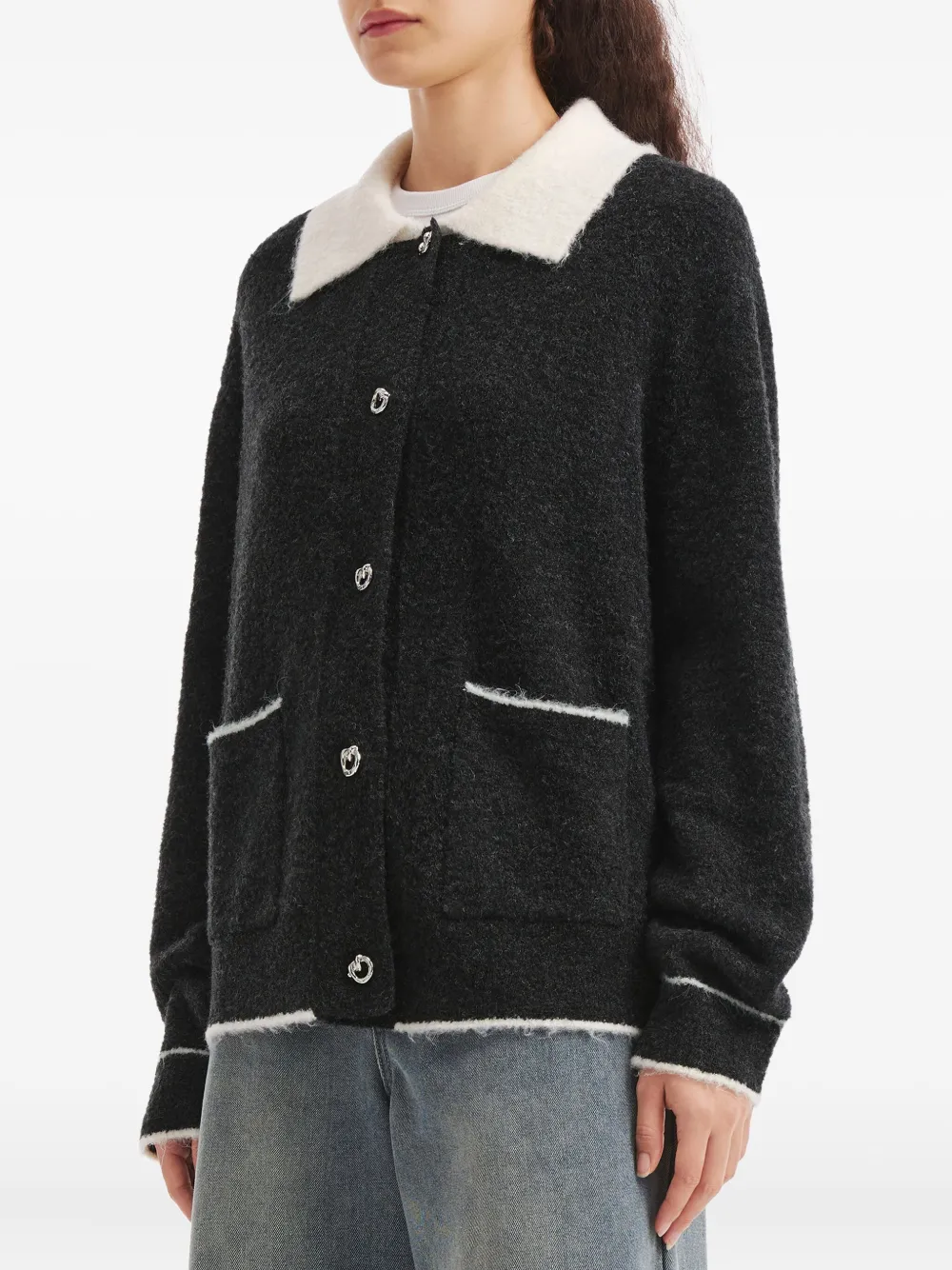 Tout A Coup Collared Patch-pockets Cardigan In Gray