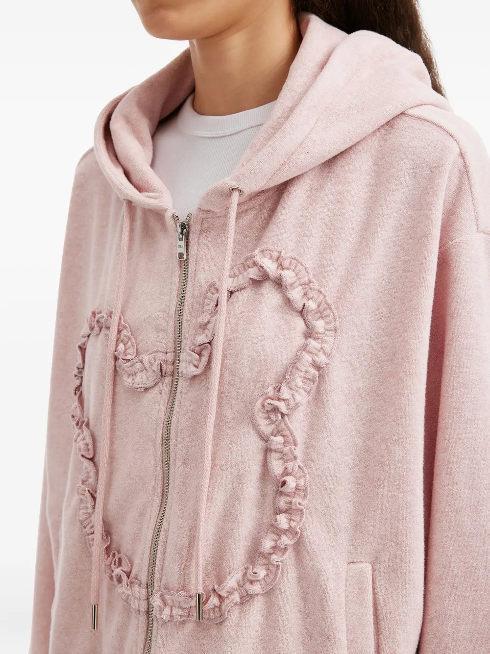 Mini Cream Ruffled-detail Zip-fastening Hoodie In Pink