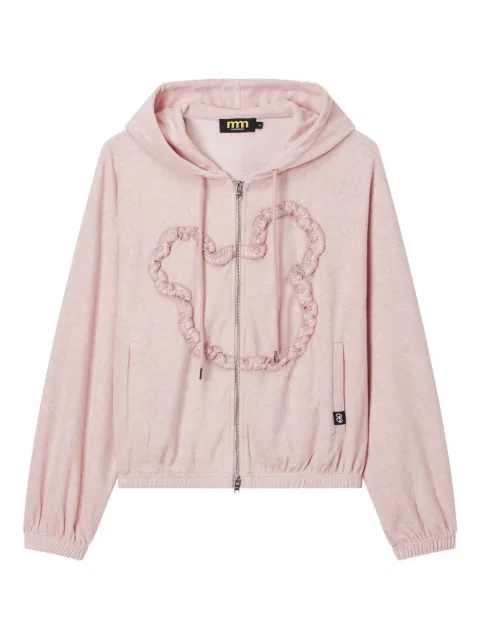 Mini Cream ruffled-detail zip-fastening hoodie