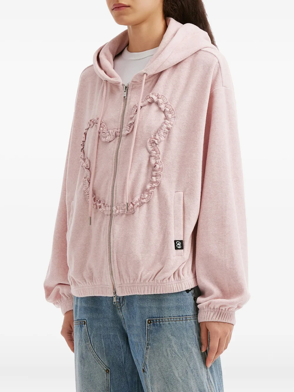 Mini Cream Ruffled-detail Zip-fastening Hoodie In Pink