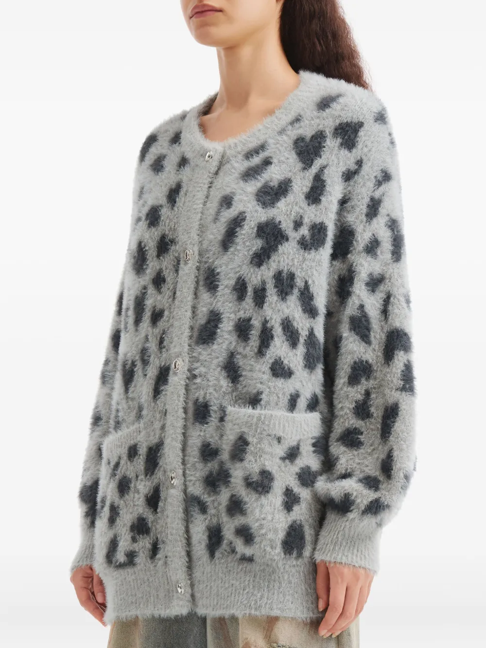 Tout A Coup Animal-pattern Pocket Cardigan In Gray