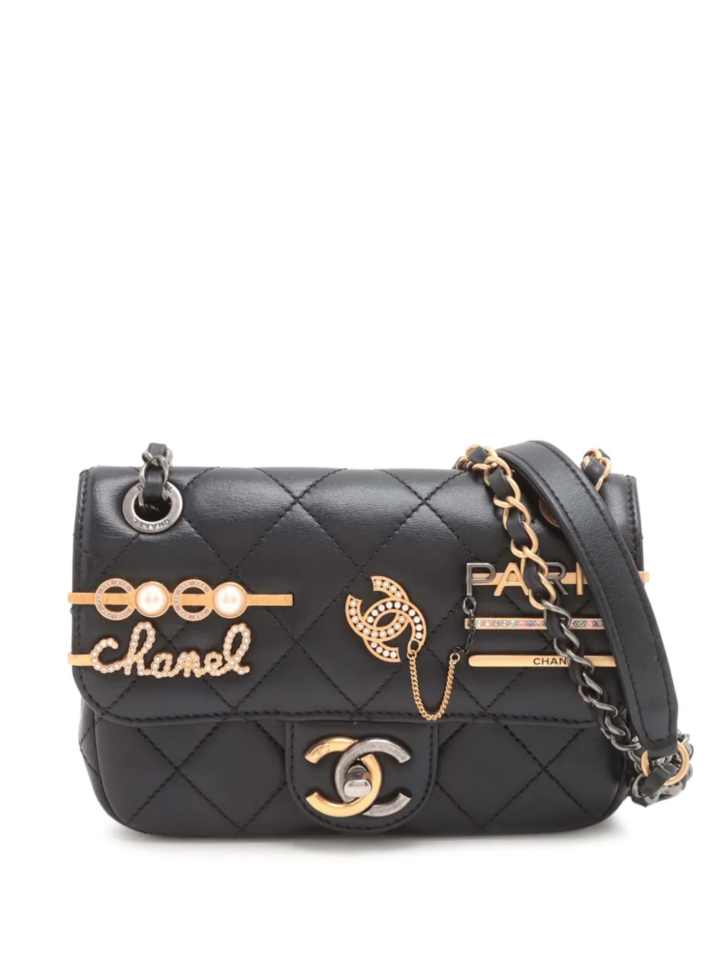 CHANEL Pre-Owned 2021-2025 ミニ マトラッセ ラムスキン ココクリップ フラップ ショルダーバッグ - ブラック CHANEL Pre-Owned 2021-2025 ミニ マトラッセ ラムスキン ココクリップ フラップ ショルダーバッグ - ブラック