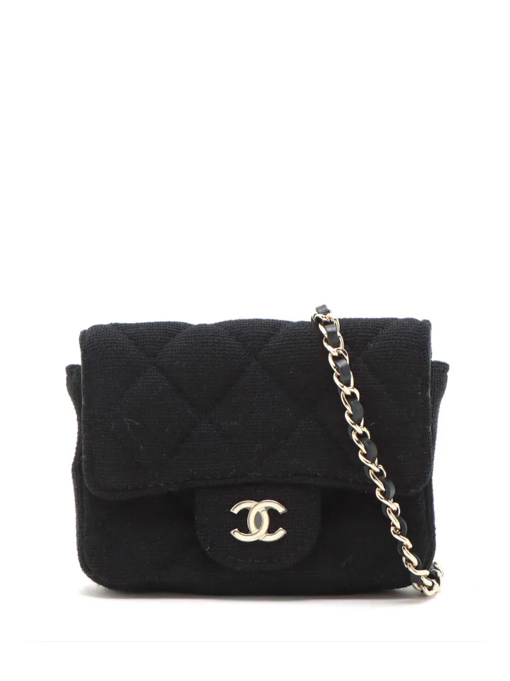 Pre-owned Chanel 2020 Mini Classic Jersey Flap Belt Bag In Black