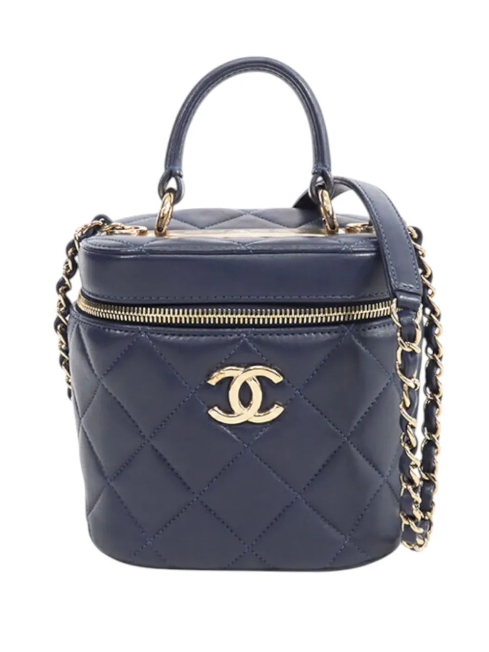 CHANEL Pre-Owned 2019 マトラッセ ラムスキン トレンディ ココマーク ケース バニティバッグ - ブルー