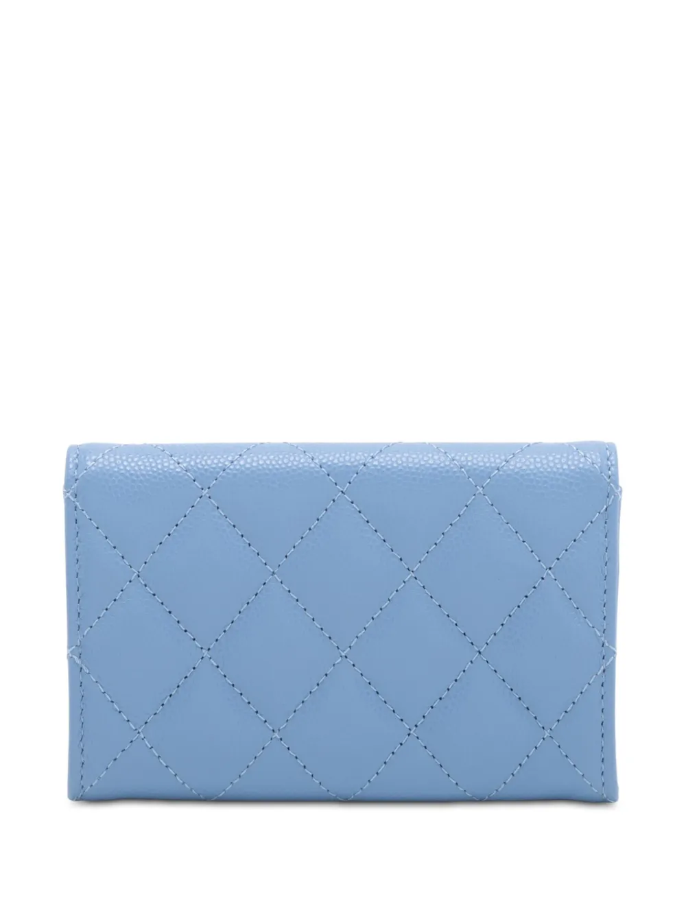 Pre-owned Chanel 2021-2025 Cc Quilted Caviar Flap Card Holder In Blue