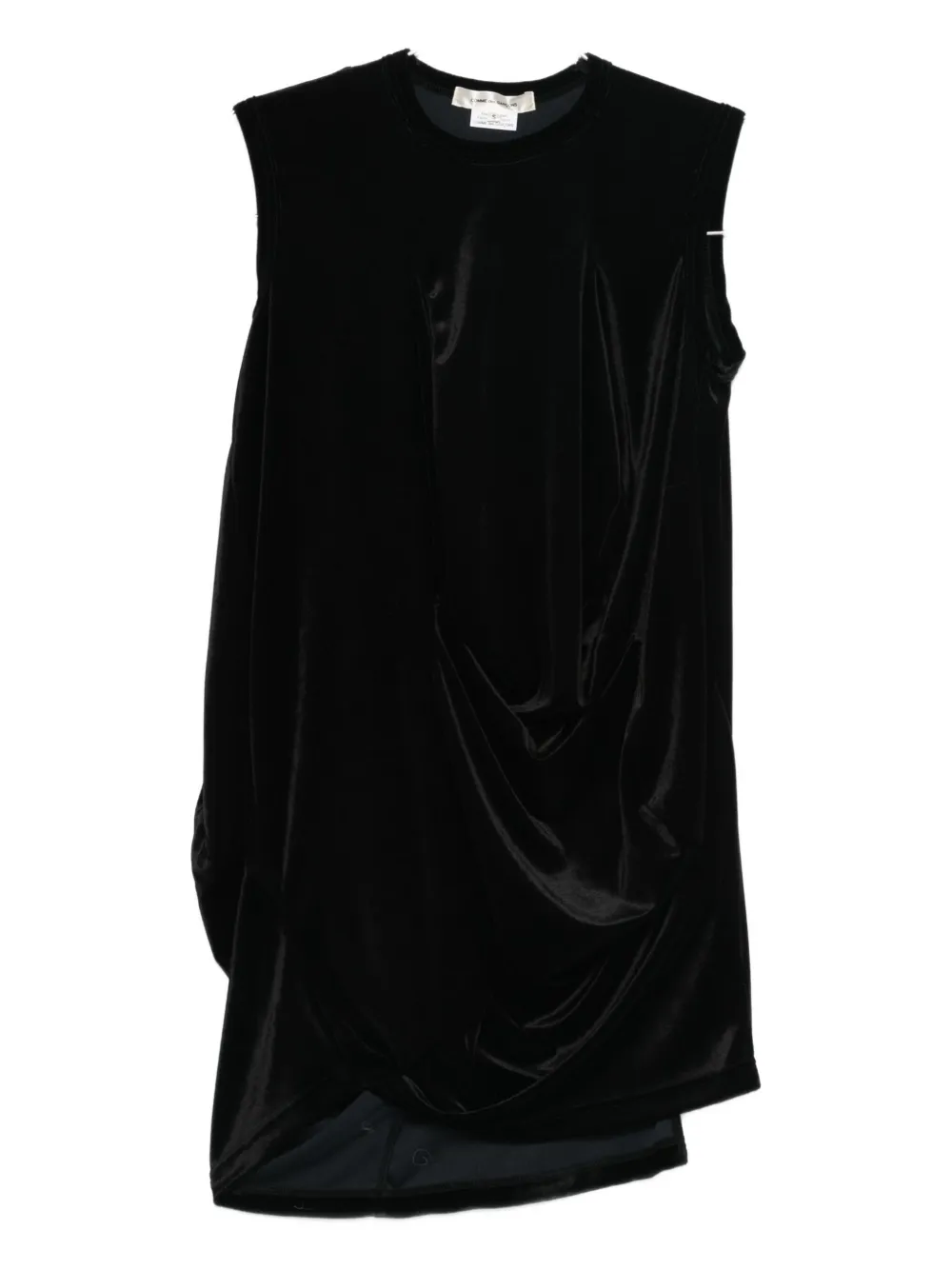Comme Des Garçons Asymmetric Hem Velvet Draped Sleeveless Dress In Black