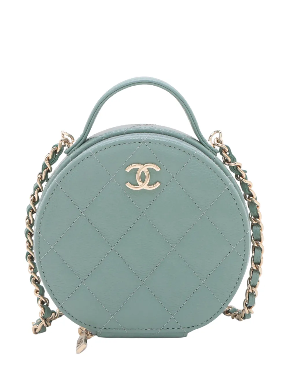 CHANEL Pre-Owned 2021 マトラッセ キャビア ハンドルウィズケア ラウンドバニティケース ウィズ チェーン CHANEL Pre-Owned 2021 マトラッセ キャビア ハンドルウィズケア ラウンドバニティケース ウィズ チェーン