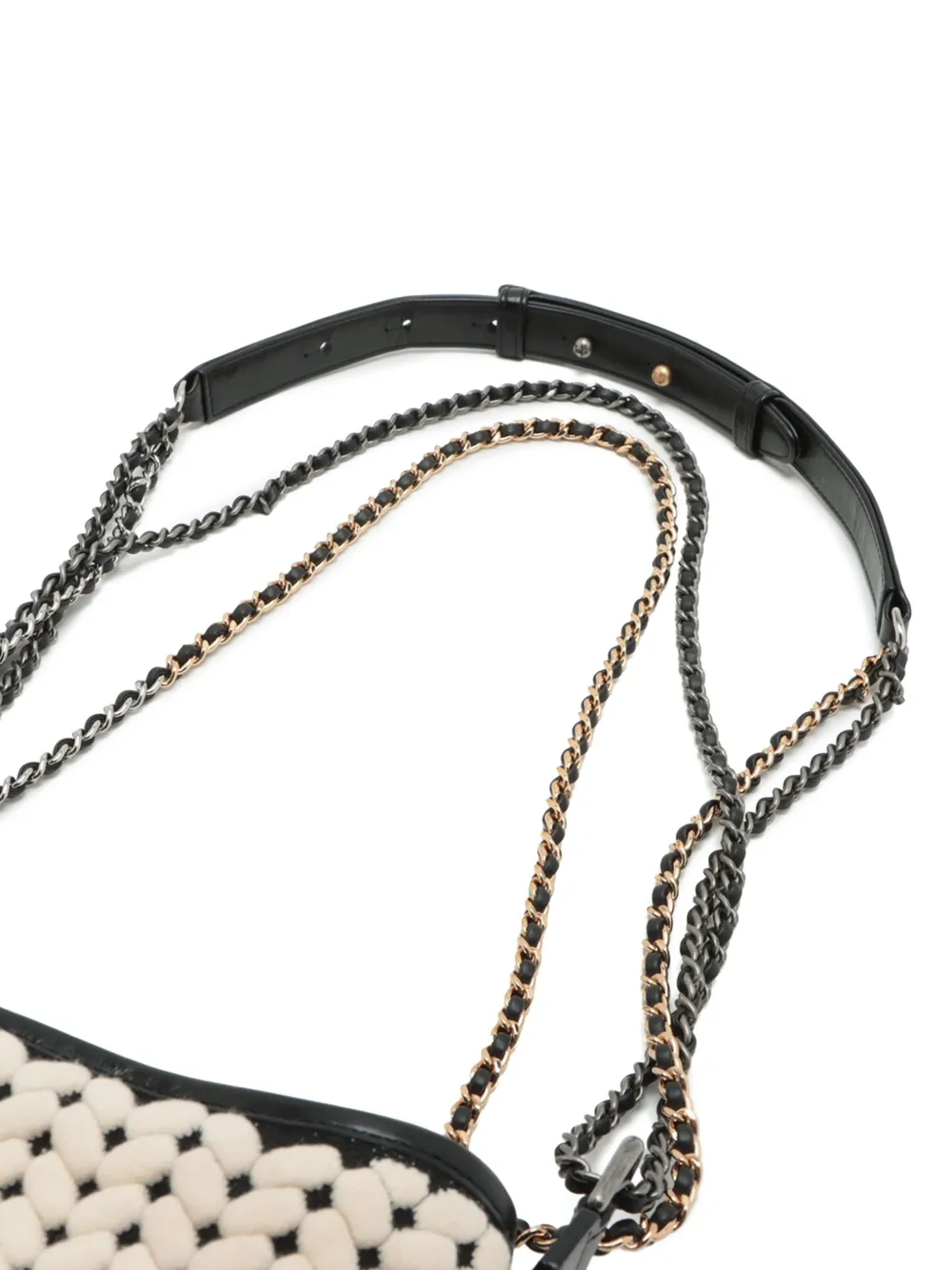 Pre-owned Chanel 2019 Small Knit And Calfskin Gabrielle Hobo Crossbody Bag In Black