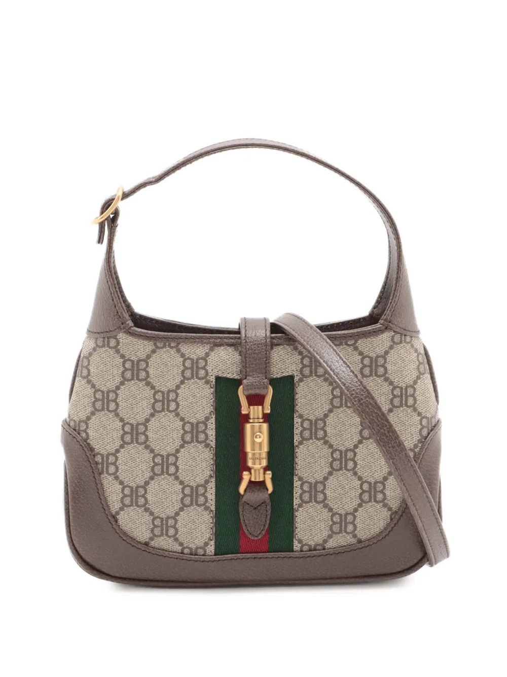 Pre-owned Gucci 2016-2025 Balenciaga The Hacker Project Mini Gg Supreme Web Jackie 1961 Crossbody Bag In Brown