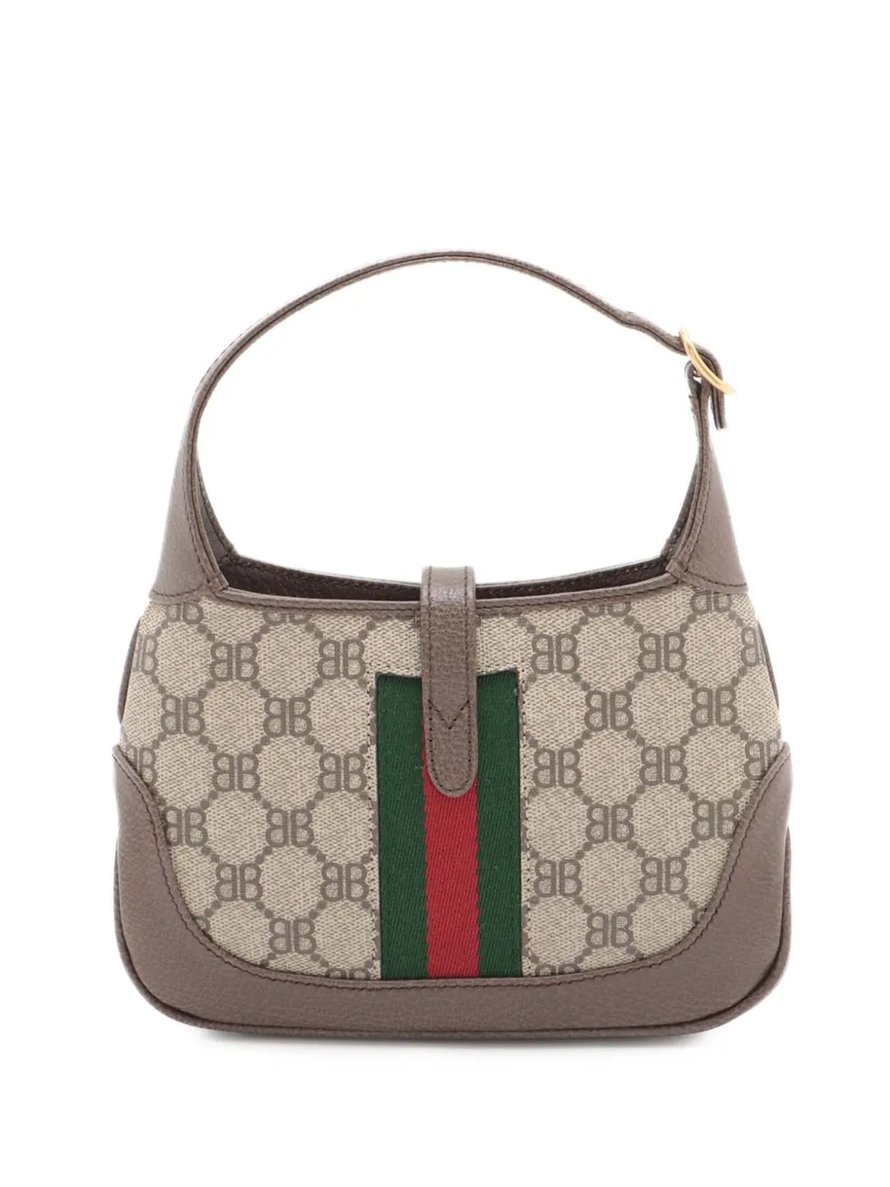 Pre-owned Gucci 2016-2025 Balenciaga The Hacker Project Mini Gg Supreme Web Jackie 1961 Crossbody Bag In Brown
