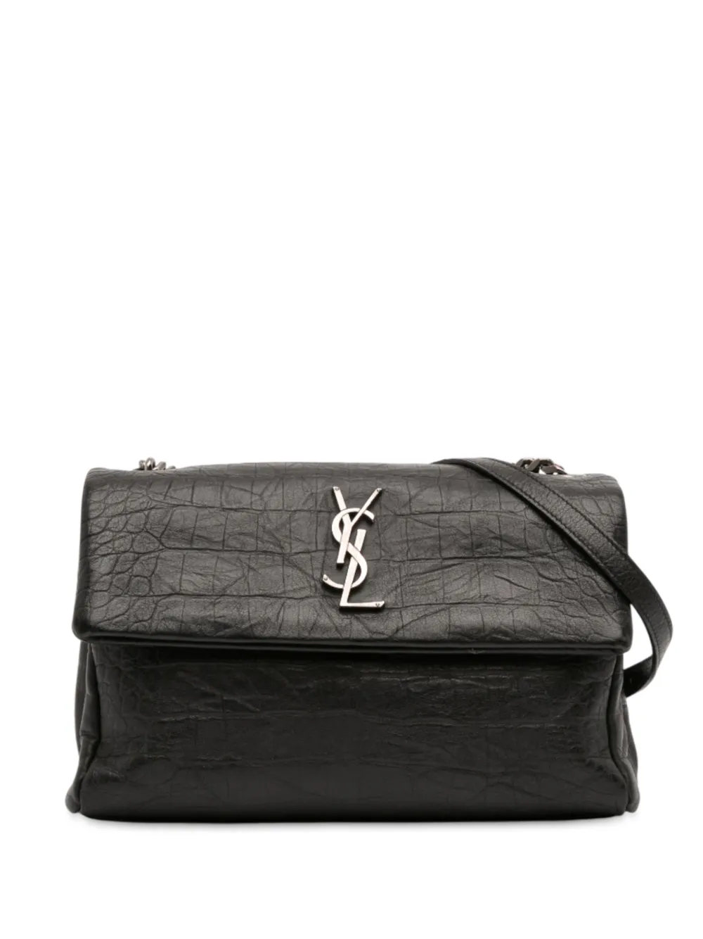 Saint Laurent Pre-Owned 2019 Medium Croc Embossed Calfskin Monogram West Hollywood crossbody bag | Black | Image 1