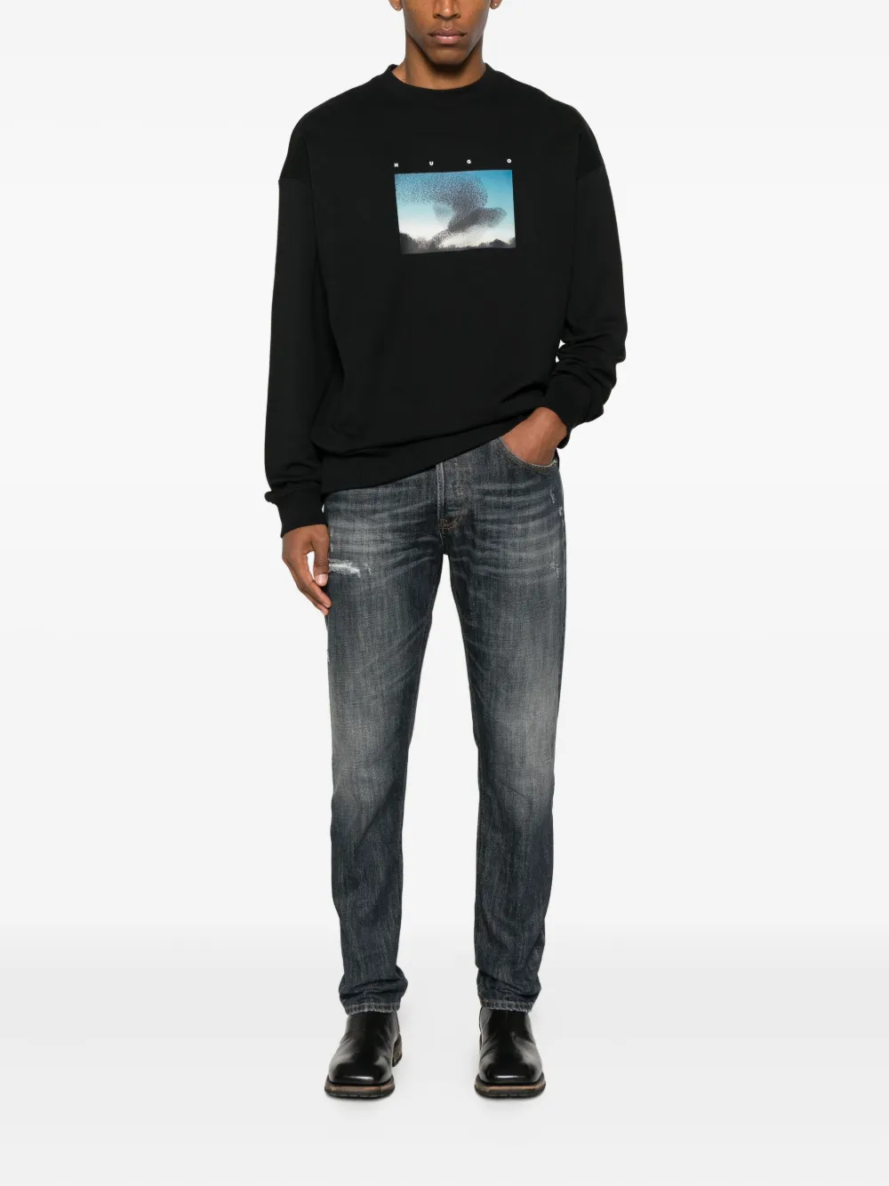 HUGO graphic crew neck sweatshirt - Zwart