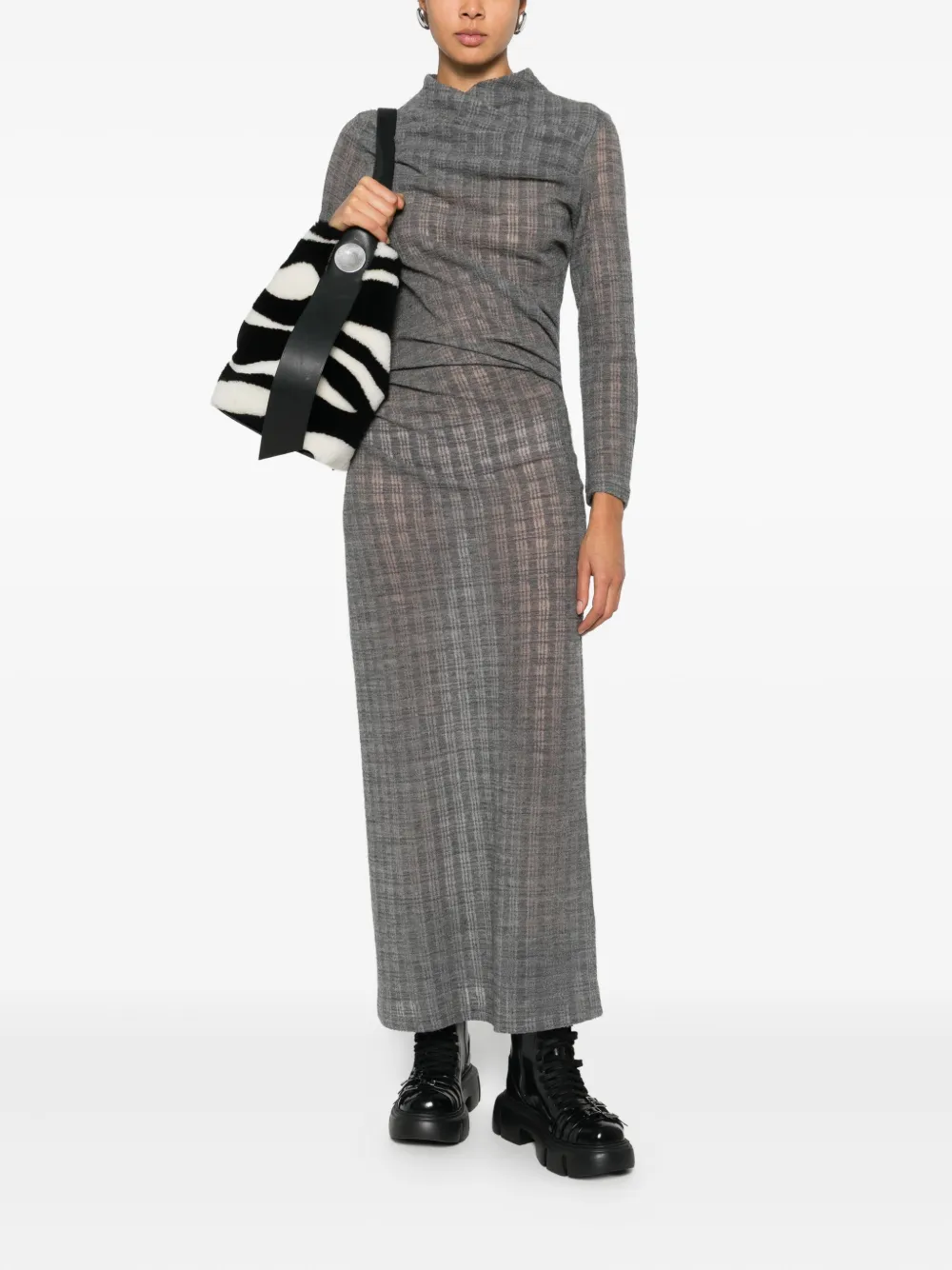 Hope Nova geruite maxi-jurk met ruches - Grijs