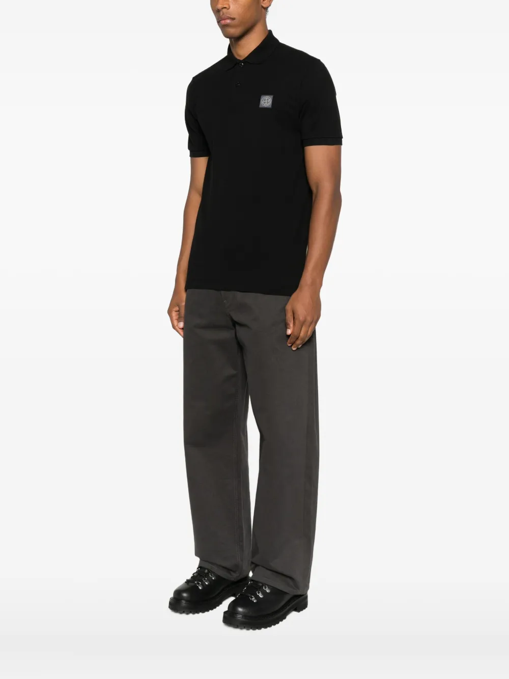 Stone Island Short-sleeve Patch Polo Shirt In Black