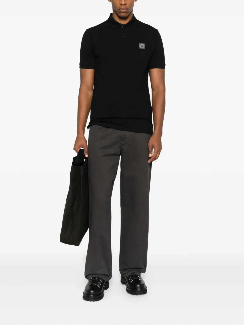 Stone Island Short-sleeve Patch Polo Shirt In Black