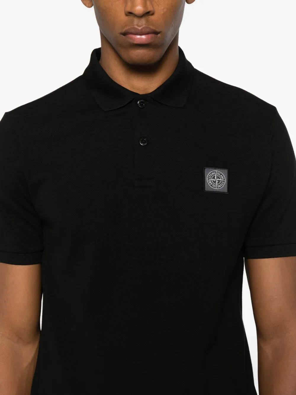 Stone Island Short-sleeve Patch Polo Shirt In Black