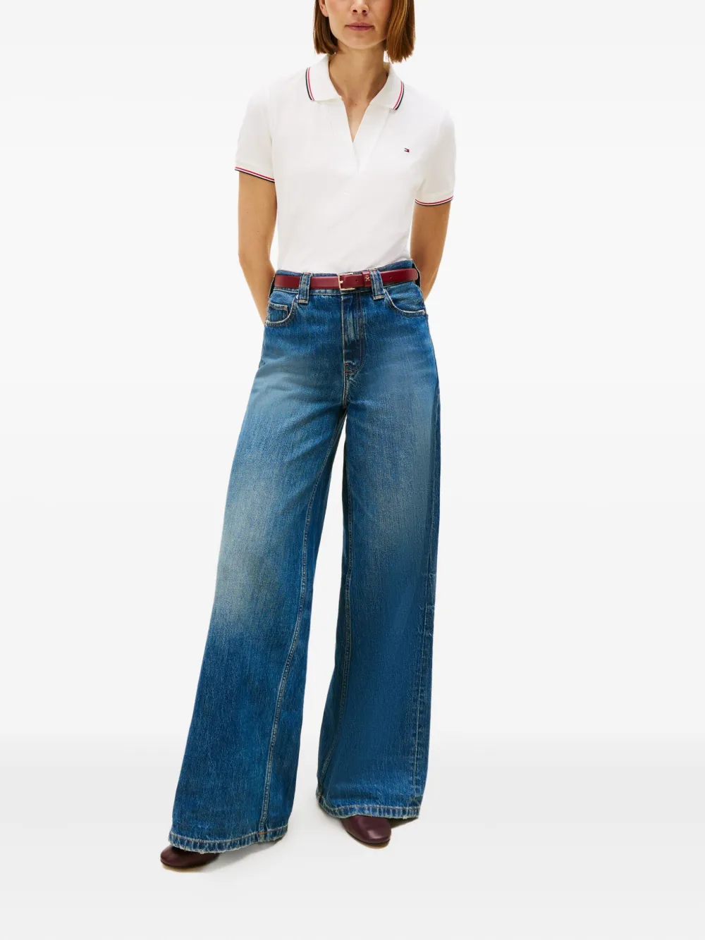 Tommy Hilfiger 1985 V-neck Striped T-shirt In White