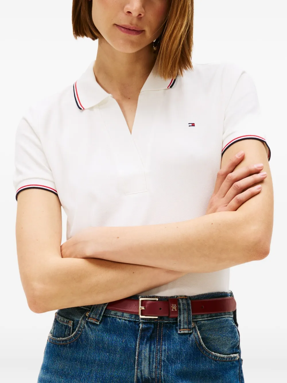 Tommy Hilfiger 1985 V-neck Striped T-shirt In White