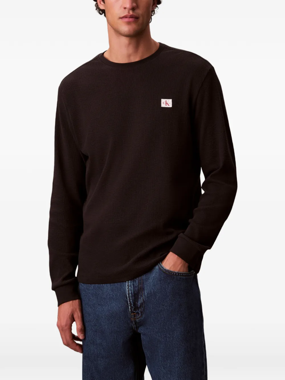Calvin Klein Jeans T-shirt met wafel logo Bruin