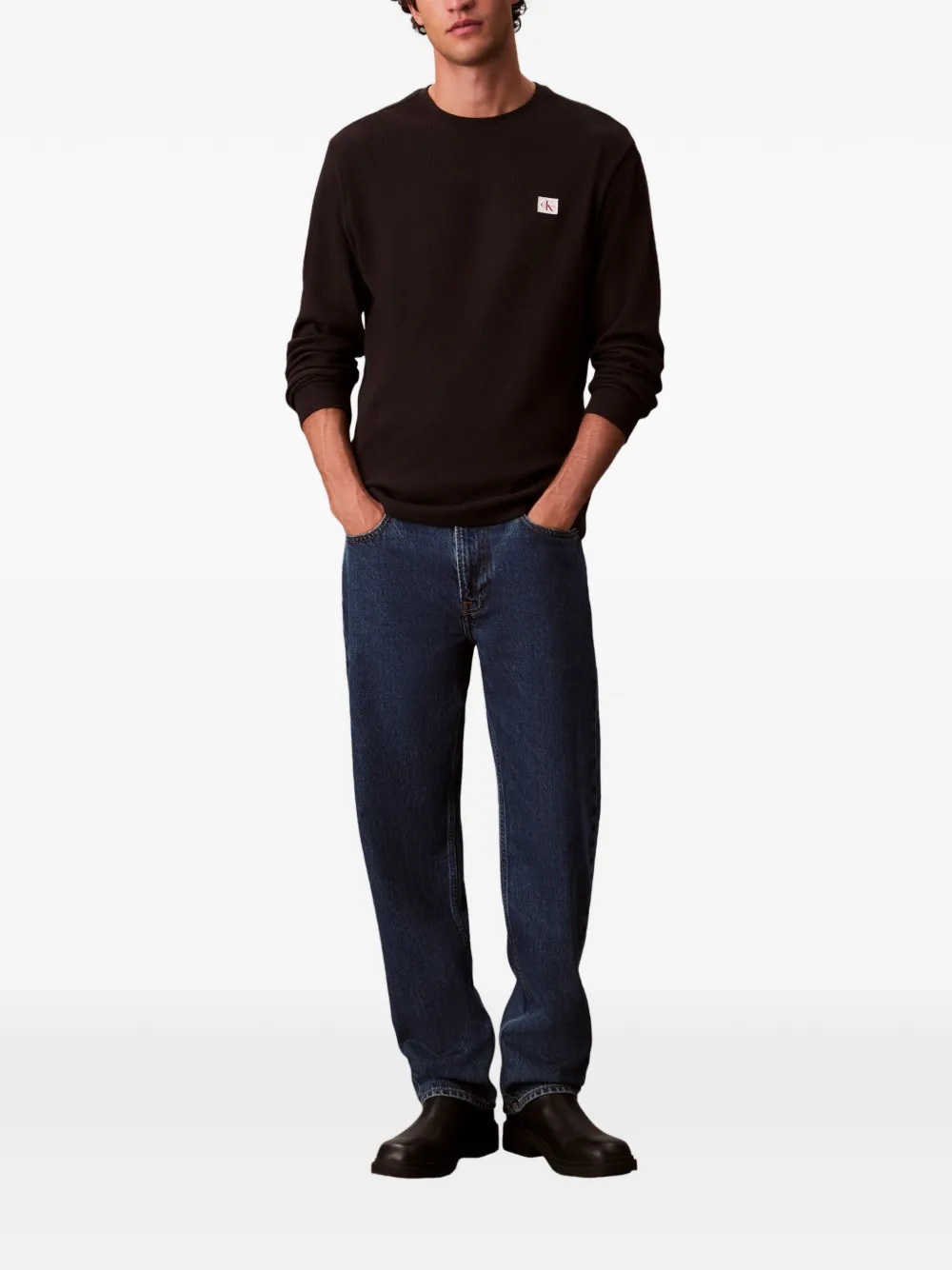 Calvin Klein Jeans T-shirt met wafel logo Bruin